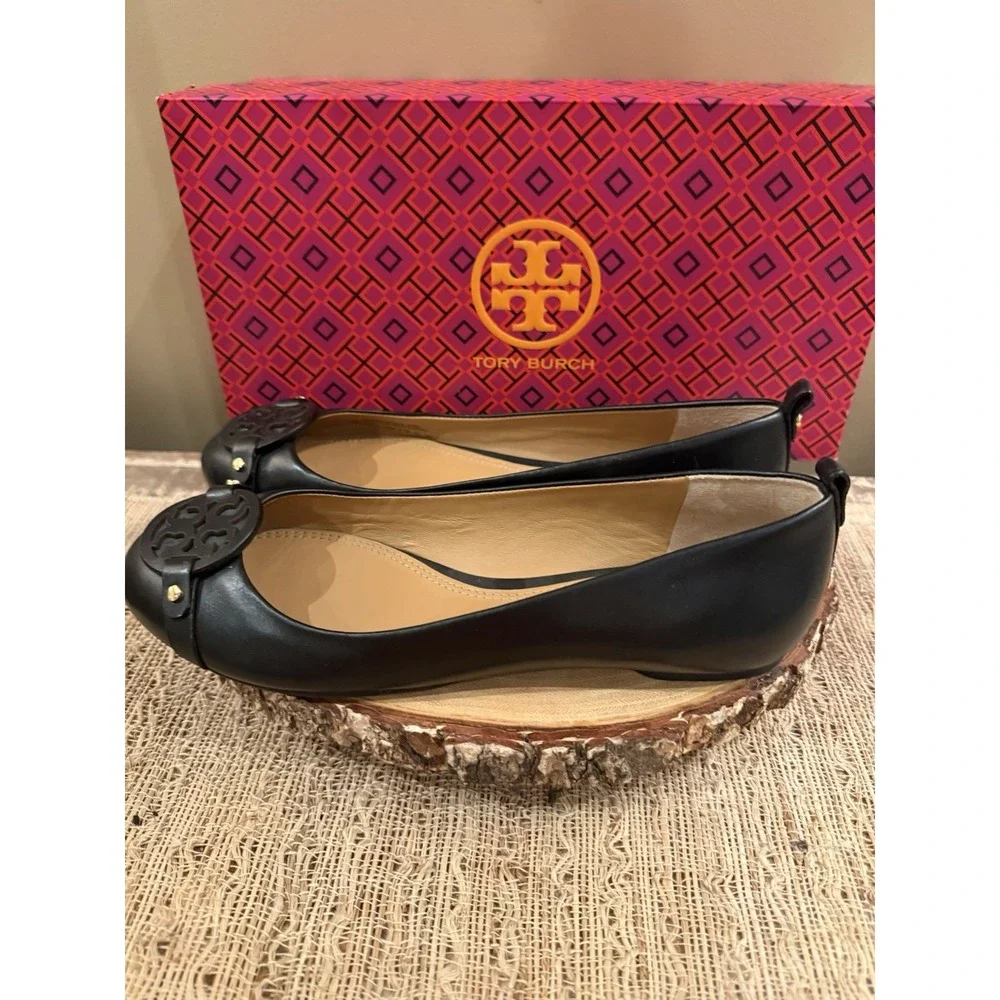 Tory Burch Women's Mini Miller Logo Matte Black Leather Flats Size US 8M